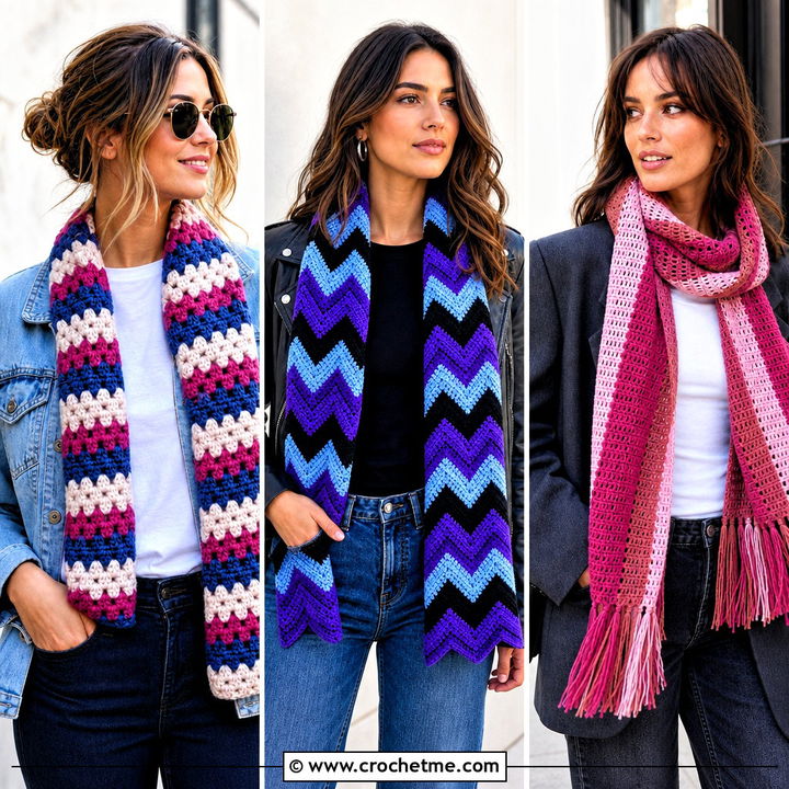 30 Stripe Crochet Scarf Outfit Ideas for Bold Everyday Style