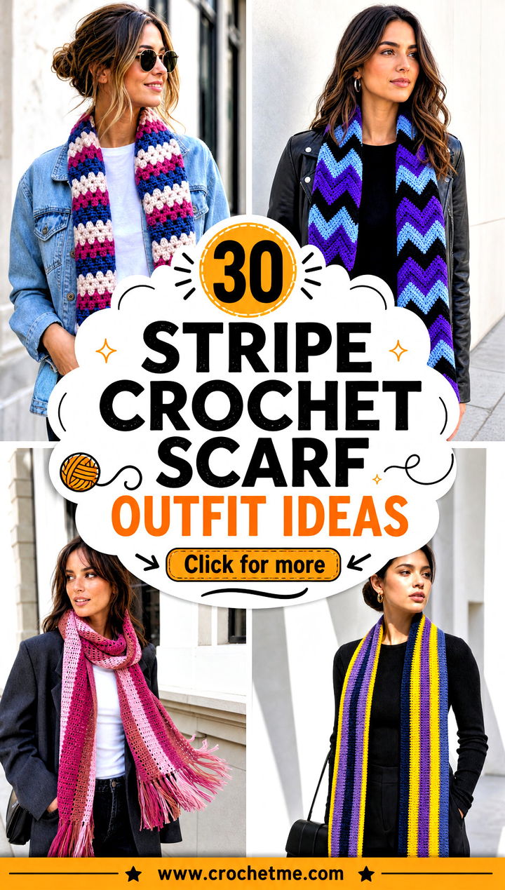 30 Stripe Crochet Scarf outfit ideas - 30 Stripe Crochet Scarf outfit ideas