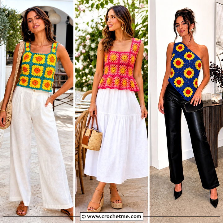 30 Sunflower Granny Square Top Outfit Ideas for Sunny Looks