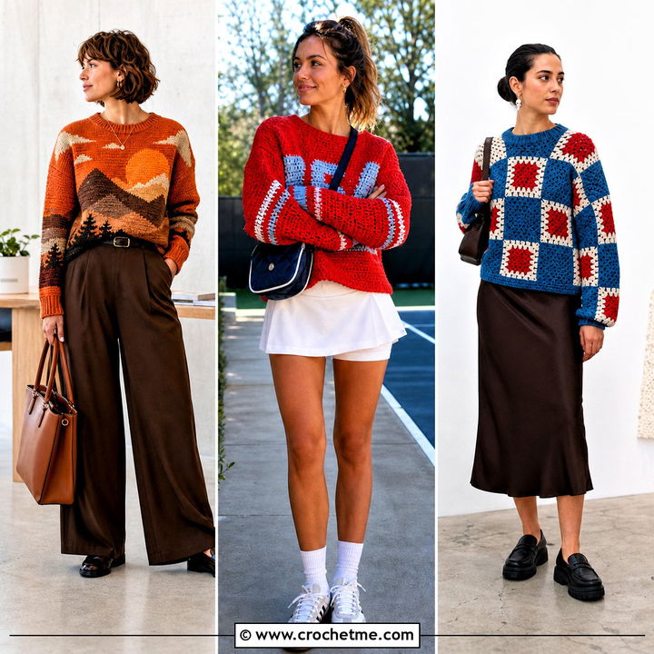 30 Tapestry Crochet Jumper Outfit Ideas for Artsy Layered Style