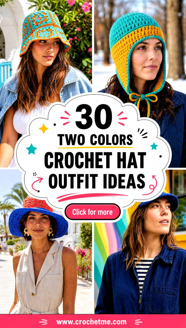 30 Two Colors Crochet Hat outfit ideas - 30 Two Colors Crochet Hat outfit ideas