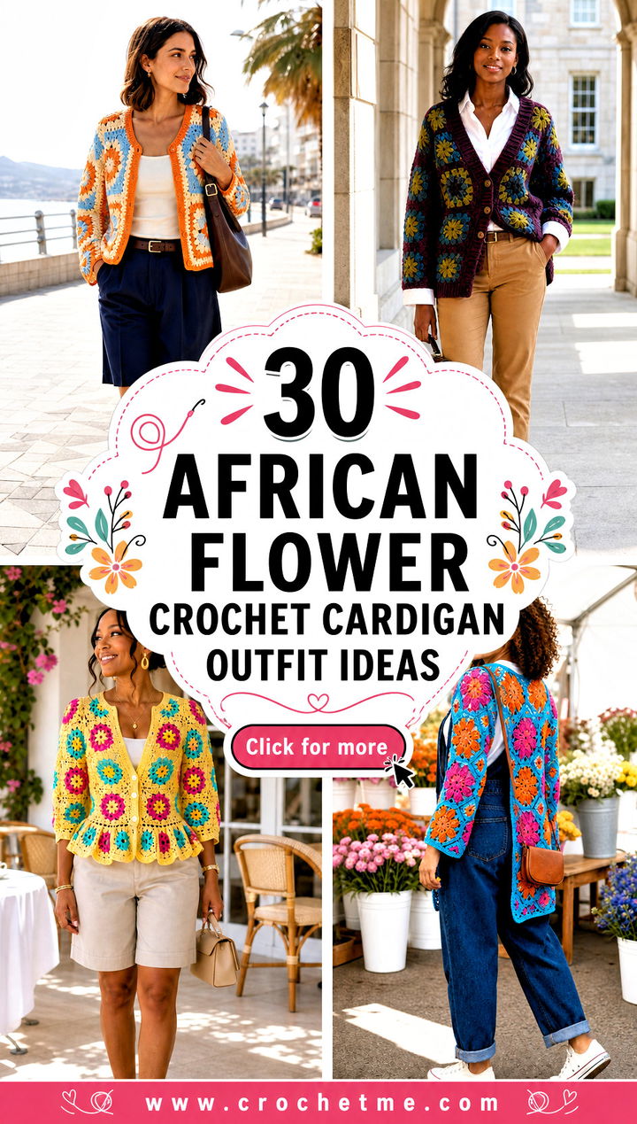 30 african flower crochet cardigan outfit ideas - 30 african flower crochet cardigan outfit ideas