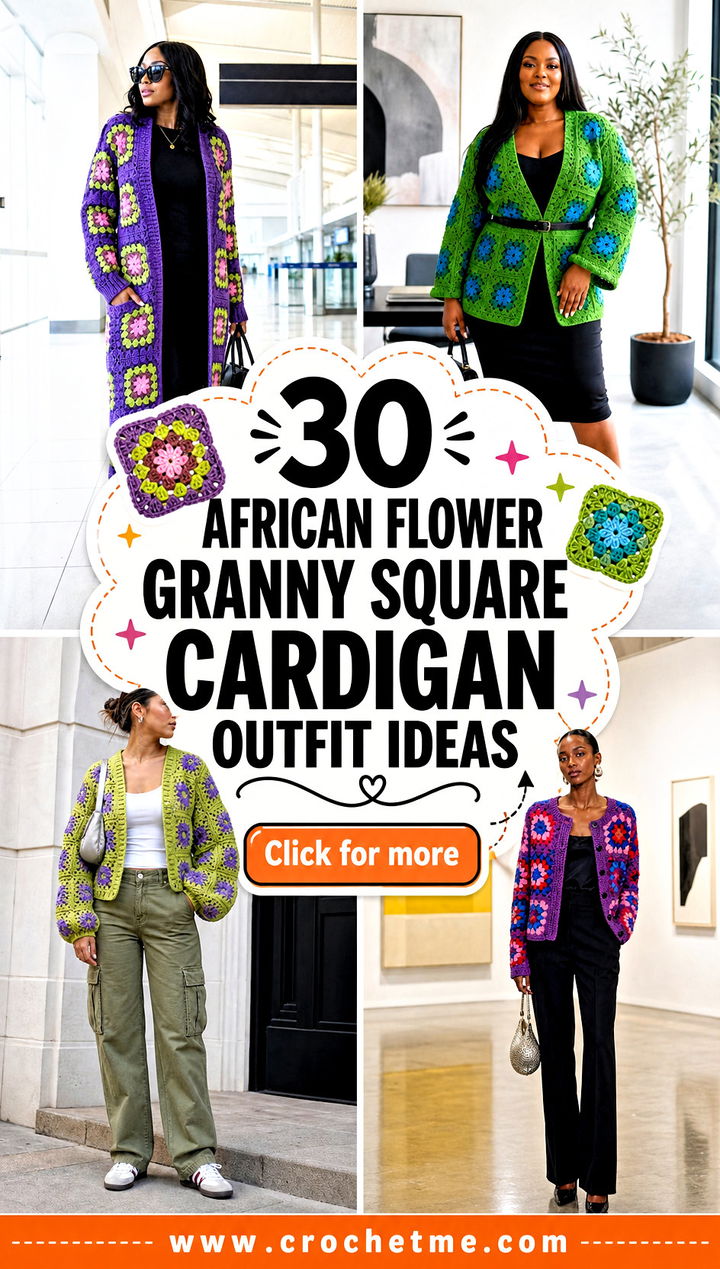 30 african flower granny square cardigan outfit ideas - 30 african flower granny square cardigan outfit ideas