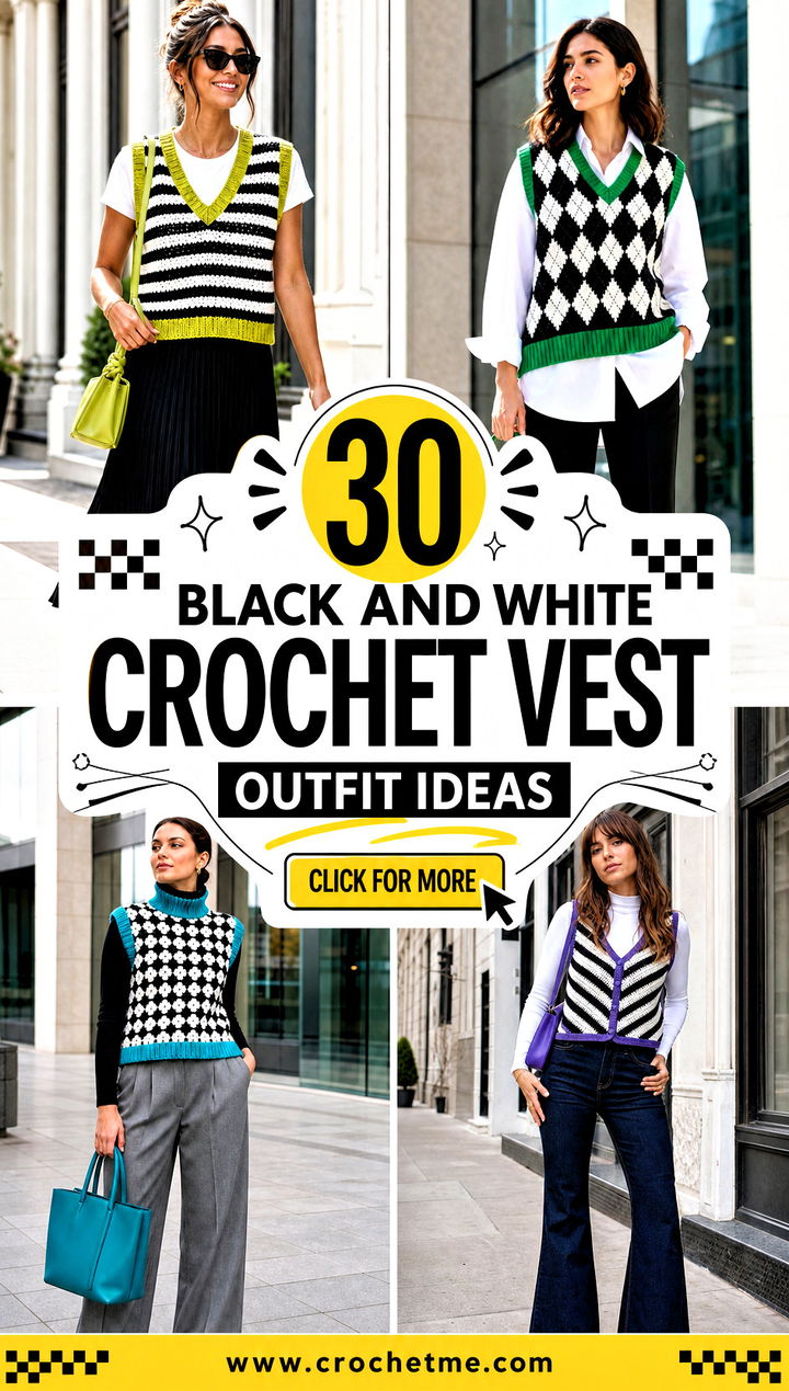 30 black and white crochet vest outfit ideas - 30 black and white crochet vest outfit ideas