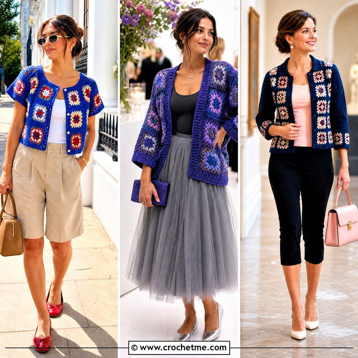 30 Blue Granny Square Cardigan Outfit Ideas for Cozy Style