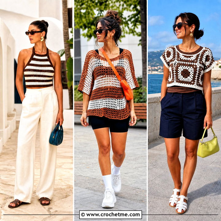 30 Brown and White Crochet Top Outfit Ideas for Chic Style