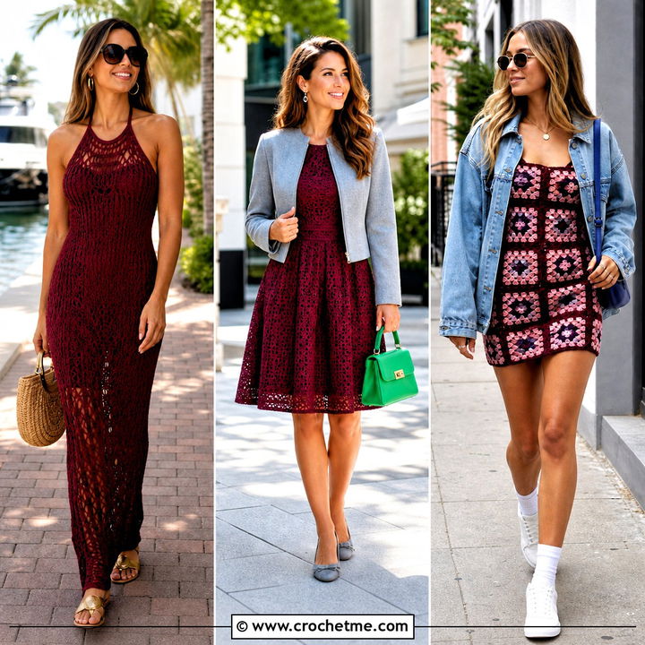 30 Burgundy Crochet Dress Outfit Ideas for Elegant Fall Style