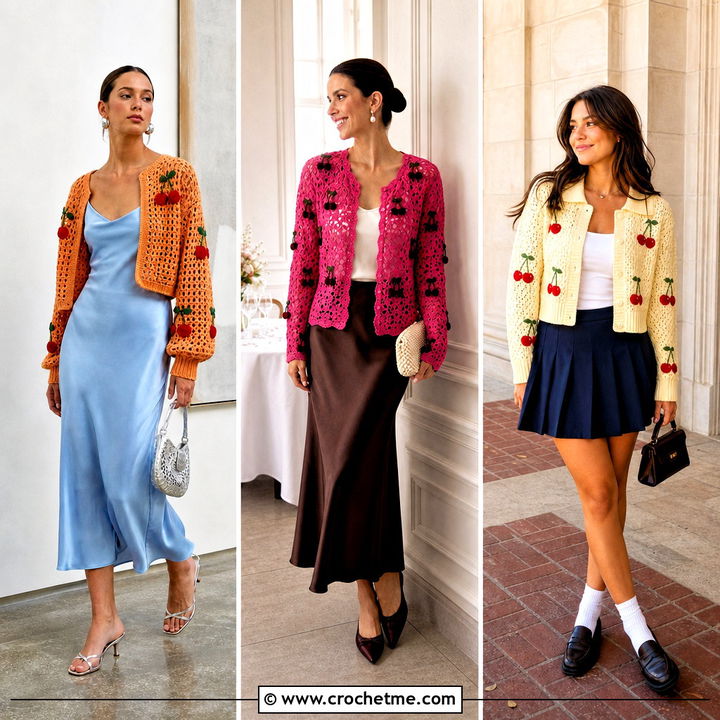30 Cherry Crochet Cardigan Outfit Ideas for Sweet Spring Style
