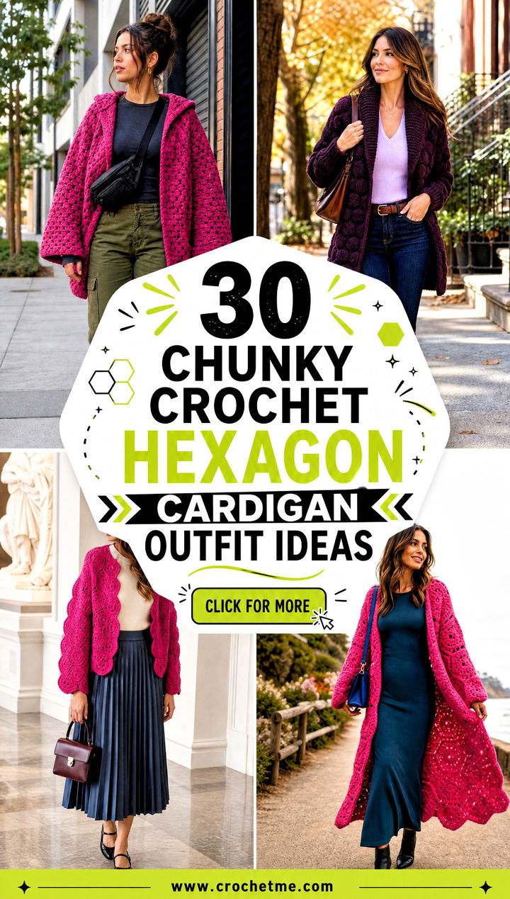 30 chunky crochet hexagon cardigan outfit ideas - 30 chunky crochet hexagon cardigan outfit ideas
