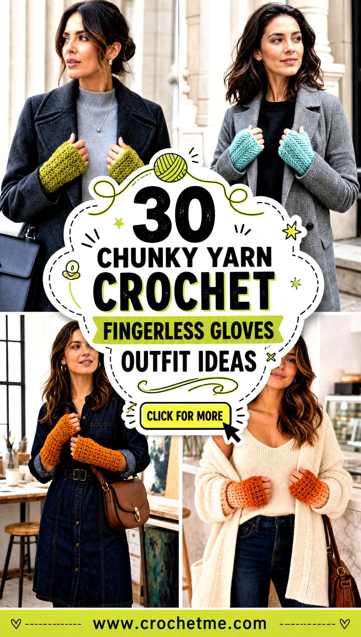 30 chunky yarn crochet fingerless gloves outfit ideas - 30 chunky yarn crochet fingerless gloves outfit ideas