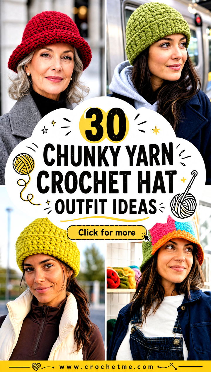 30 chunky yarn crochet hat outfit ideas - 30 chunky yarn crochet hat outfit ideas