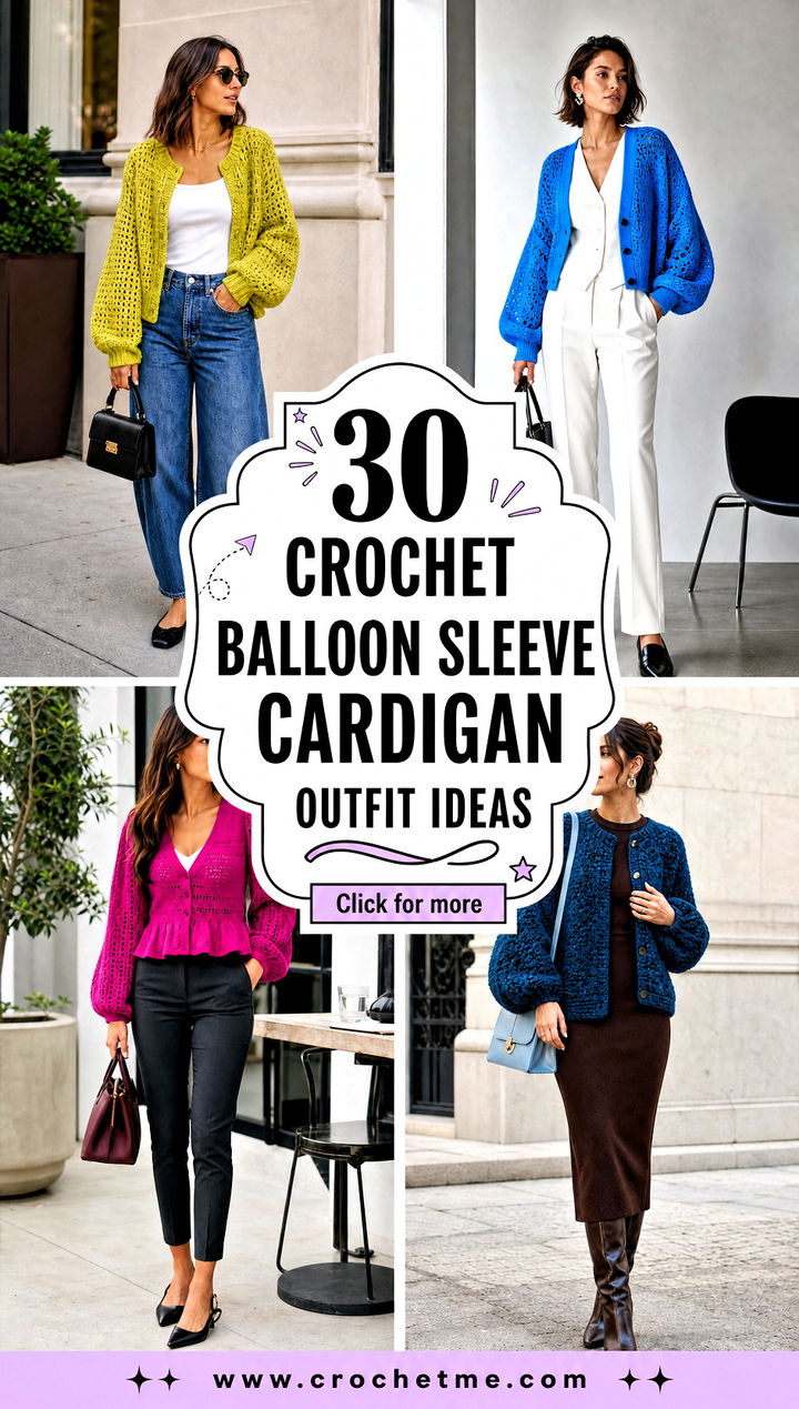 30 crochet balloon sleeve cardigan outfit ideas - 30 crochet balloon sleeve cardigan outfit ideas