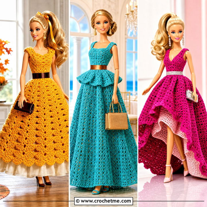 30 Crochet Barbie Ball Gowns Outfit Ideas for Glam Doll Style
