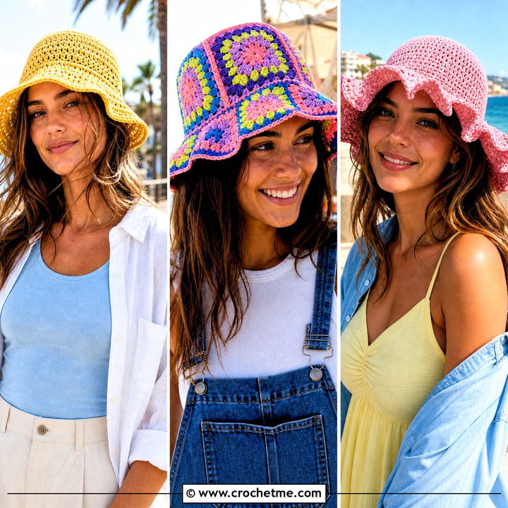 30 Crochet Beach Hats Outfit Ideas for Breezy Summer Style