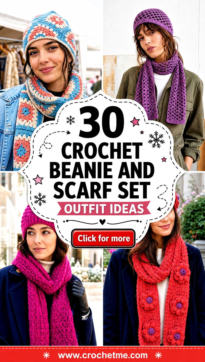 30 crochet beanie and scarf set outfit ideas - 30 crochet beanie and scarf set outfit ideas