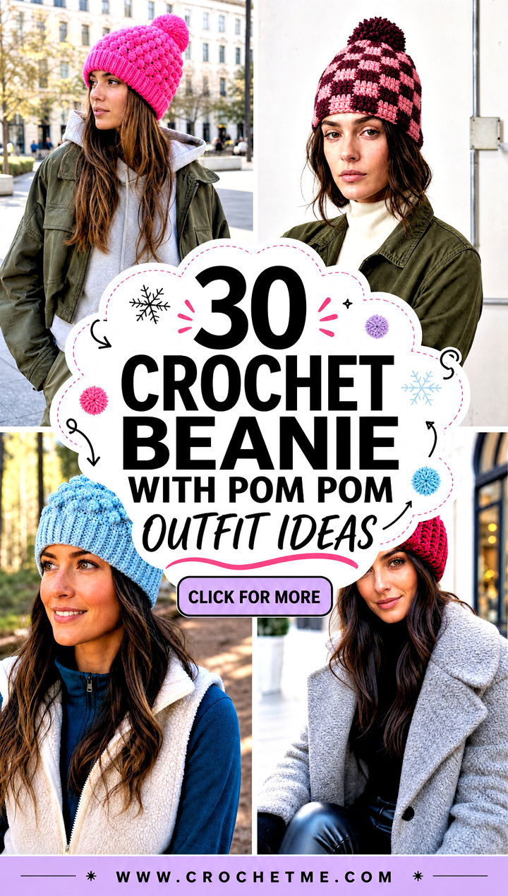 30 crochet beanie with pom pom outfit ideas - 30 crochet beanie with pom pom outfit ideas
