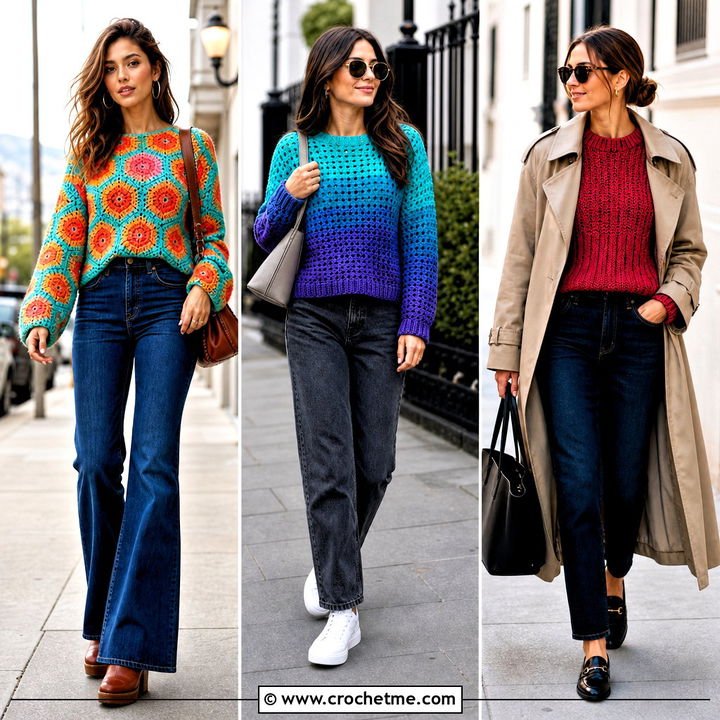 30 Crochet Block Sweater Outfit Ideas for Bold Retro Style