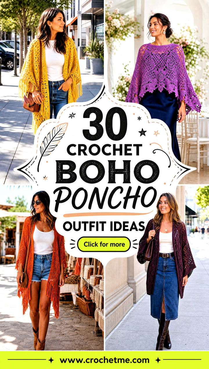 30 crochet boho poncho outfit ideas - 30 crochet boho poncho outfit ideas