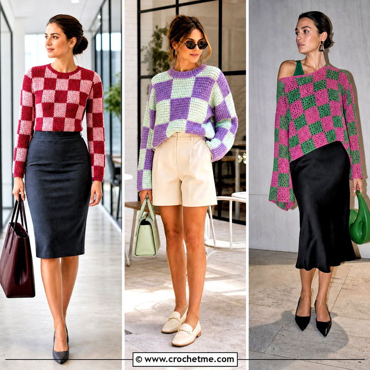30 Crochet Checkered Sweater Outfit Ideas for Bold Looks