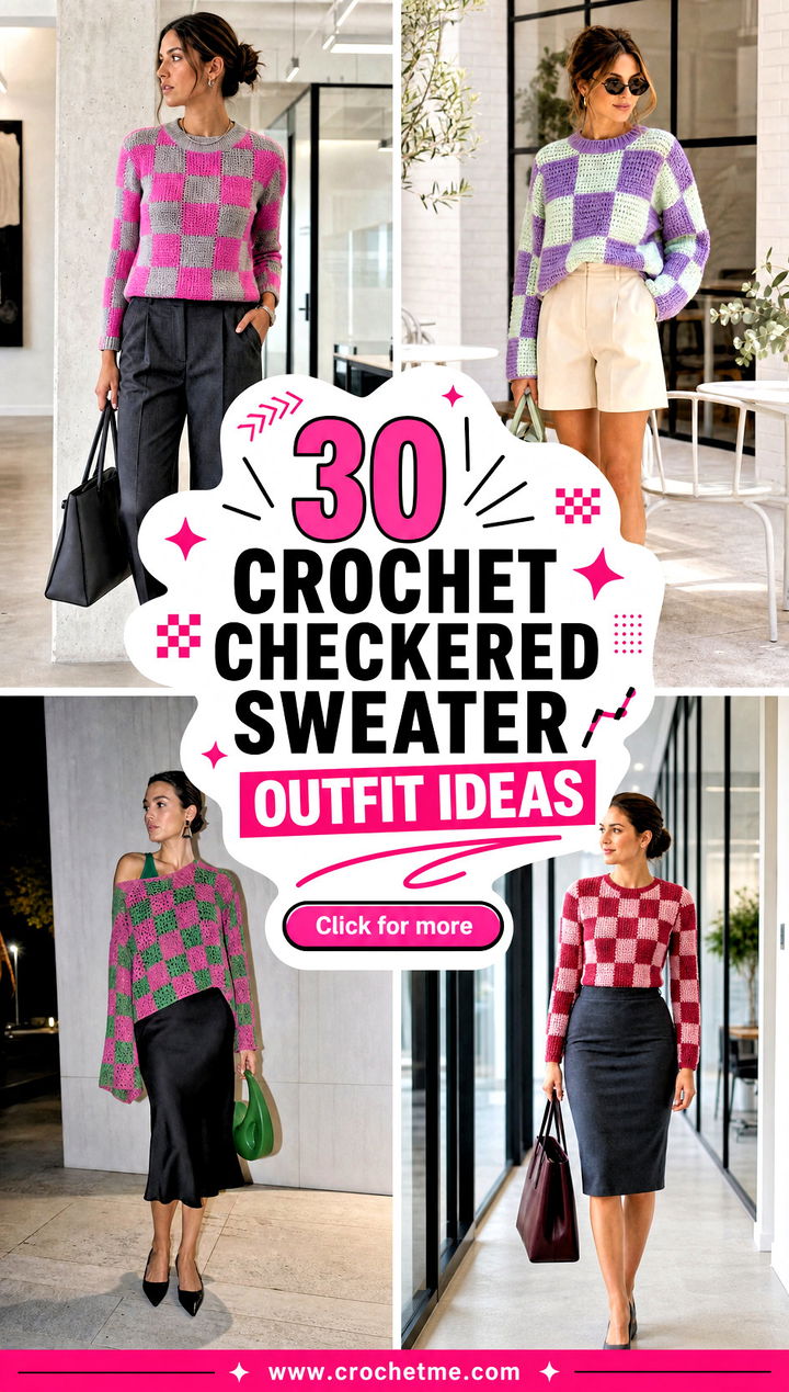30 crochet checkered sweater outfit ideas - 30 crochet checkered sweater outfit ideas