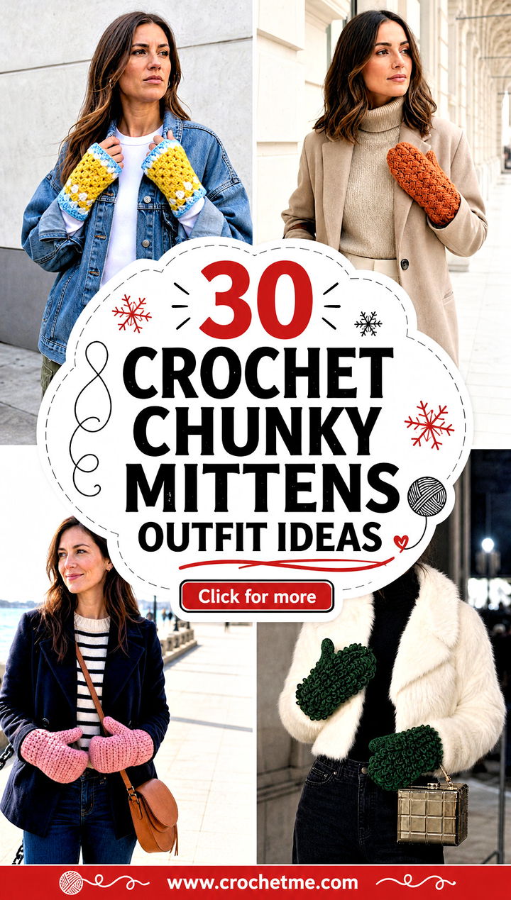 30 crochet chunky mittens outfit ideas - 30 crochet chunky mittens outfit ideas