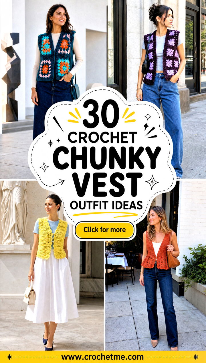 30 crochet chunky vest outfit ideas - 30 crochet chunky vest outfit ideas