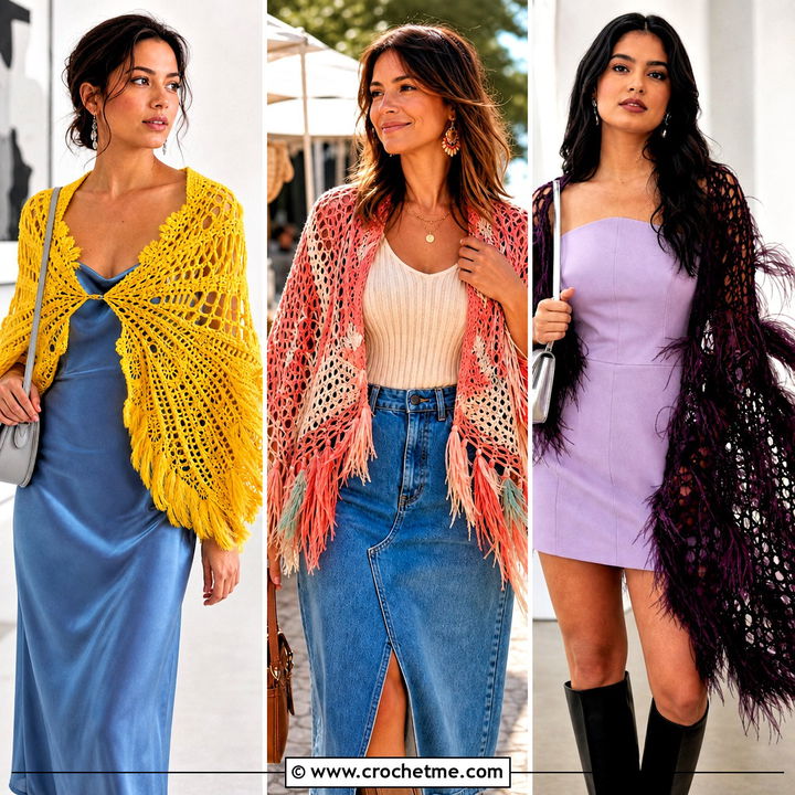 30 Crochet Feather Shawl Outfit Ideas for Elegant Layering