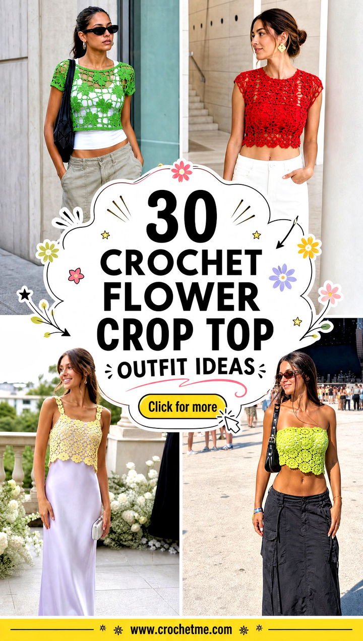 30 crochet flower crop top outfit ideas - 30 crochet flower crop top outfit ideas
