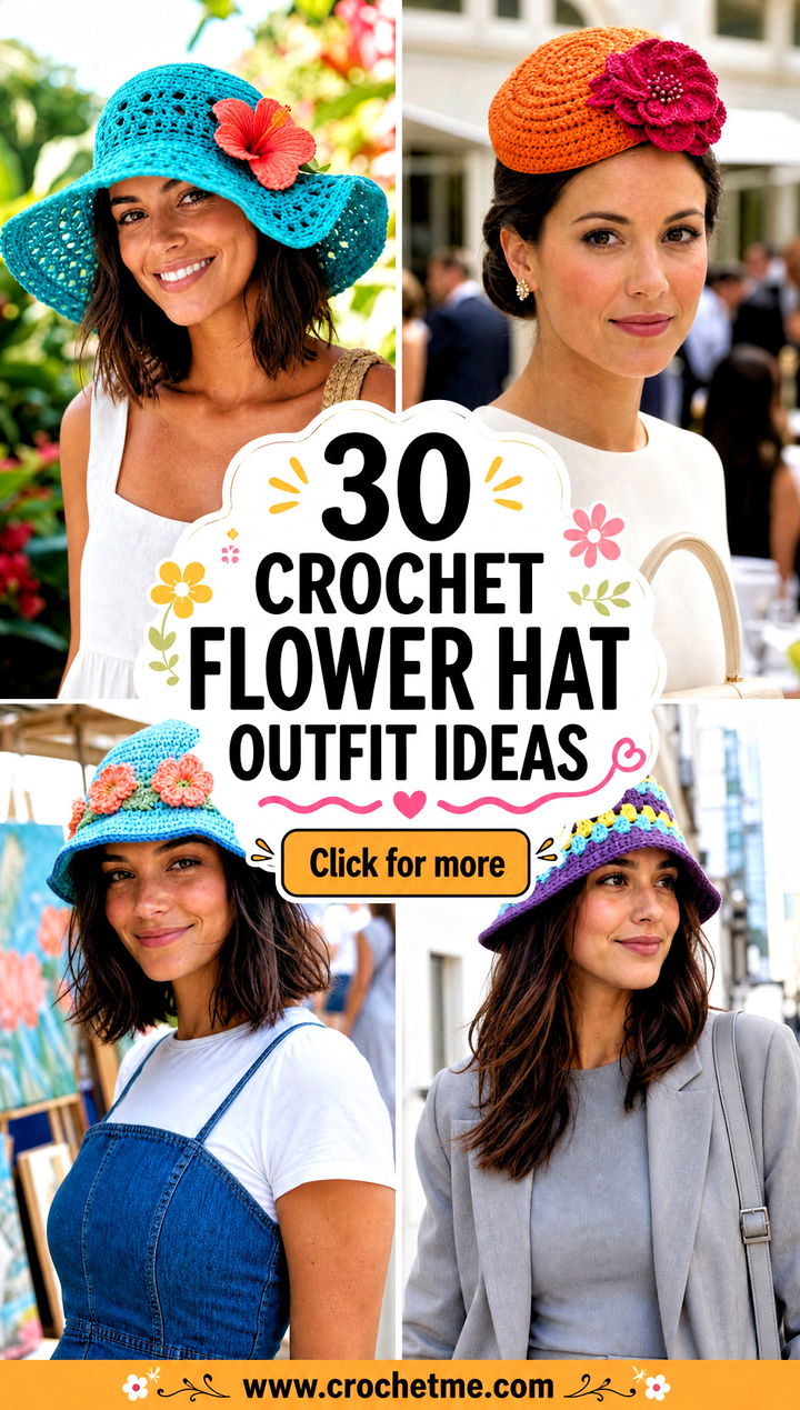 30 crochet flower hat outfit ideas - 30 crochet flower hat outfit ideas