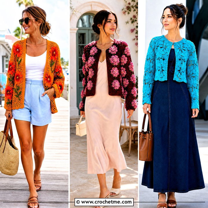 30 Crochet Flowers Cardigan Outfit Ideas for Spring Style