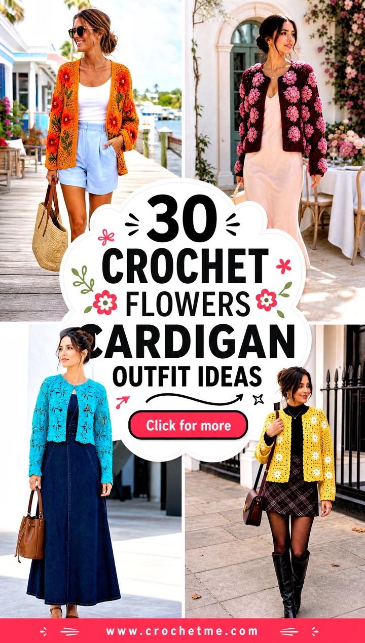 30 crochet flowers cardigan outfit ideas - 30 crochet flowers cardigan outfit ideas