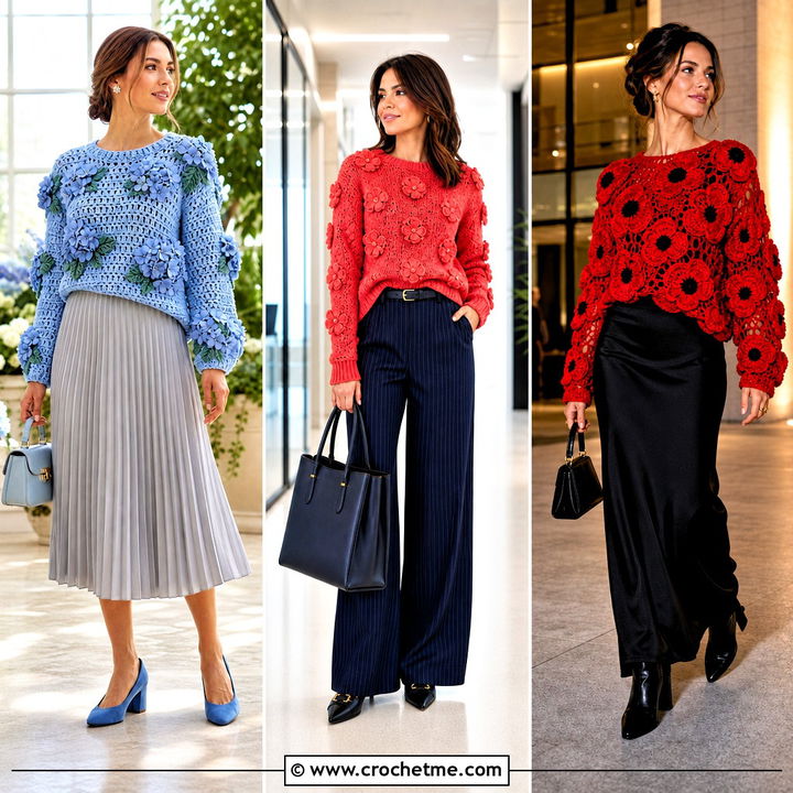 30 Crochet Flowers on Sweater Outfit Ideas for Cozy Looks
