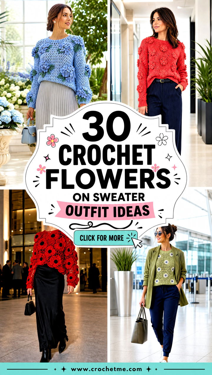 30 crochet flowers on sweater outfit ideas - 30 crochet flowers on sweater outfit ideas