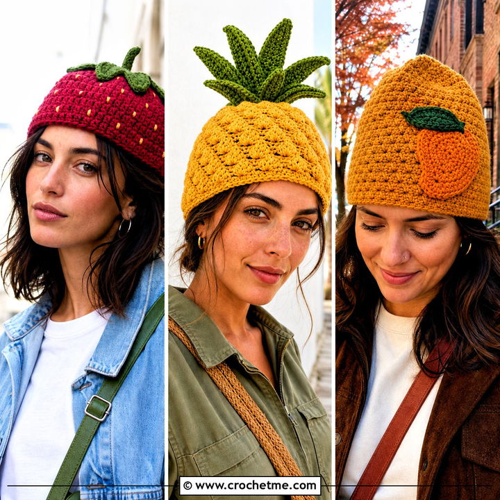 30 Crochet Fruit Beanie Outfit Ideas for Playful Winter Style