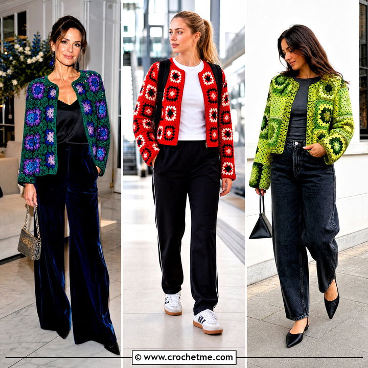 30 Crochet Granny Square Jacket Outfit Ideas for Cozy Style