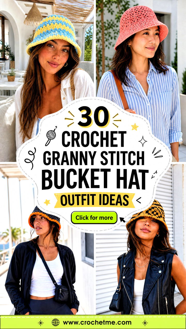 30 crochet granny stitch bucket hat outfit ideas - 30 crochet granny stitch bucket hat outfit ideas