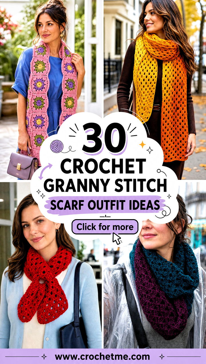 30 crochet granny stitch scarf outfit ideas - 30 crochet granny stitch scarf outfit ideas