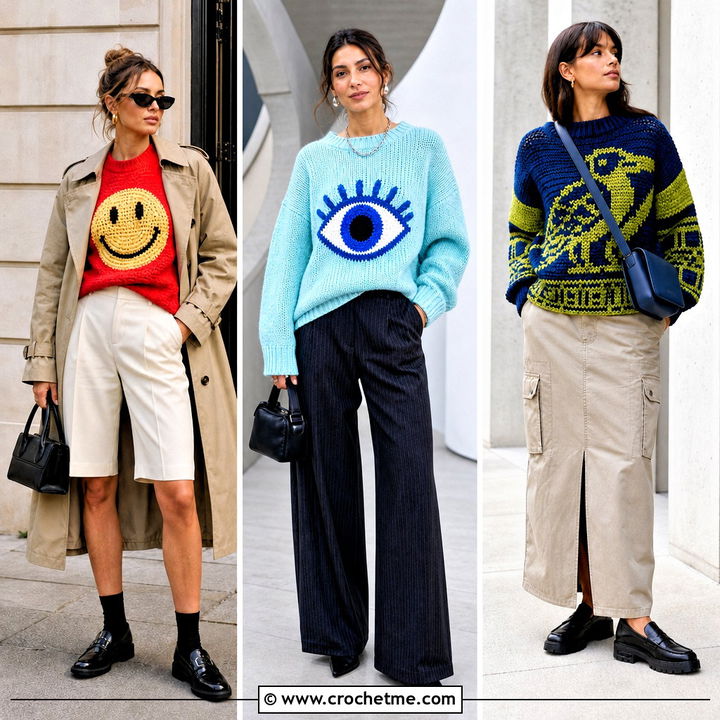 30 Crochet Graphic Sweater Outfit Ideas for Bold Street Style