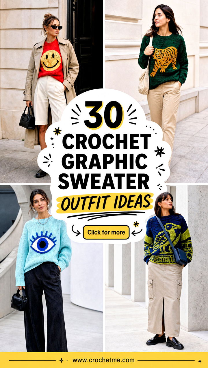 30 crochet graphic sweater outfit ideas - 30 crochet graphic sweater outfit ideas