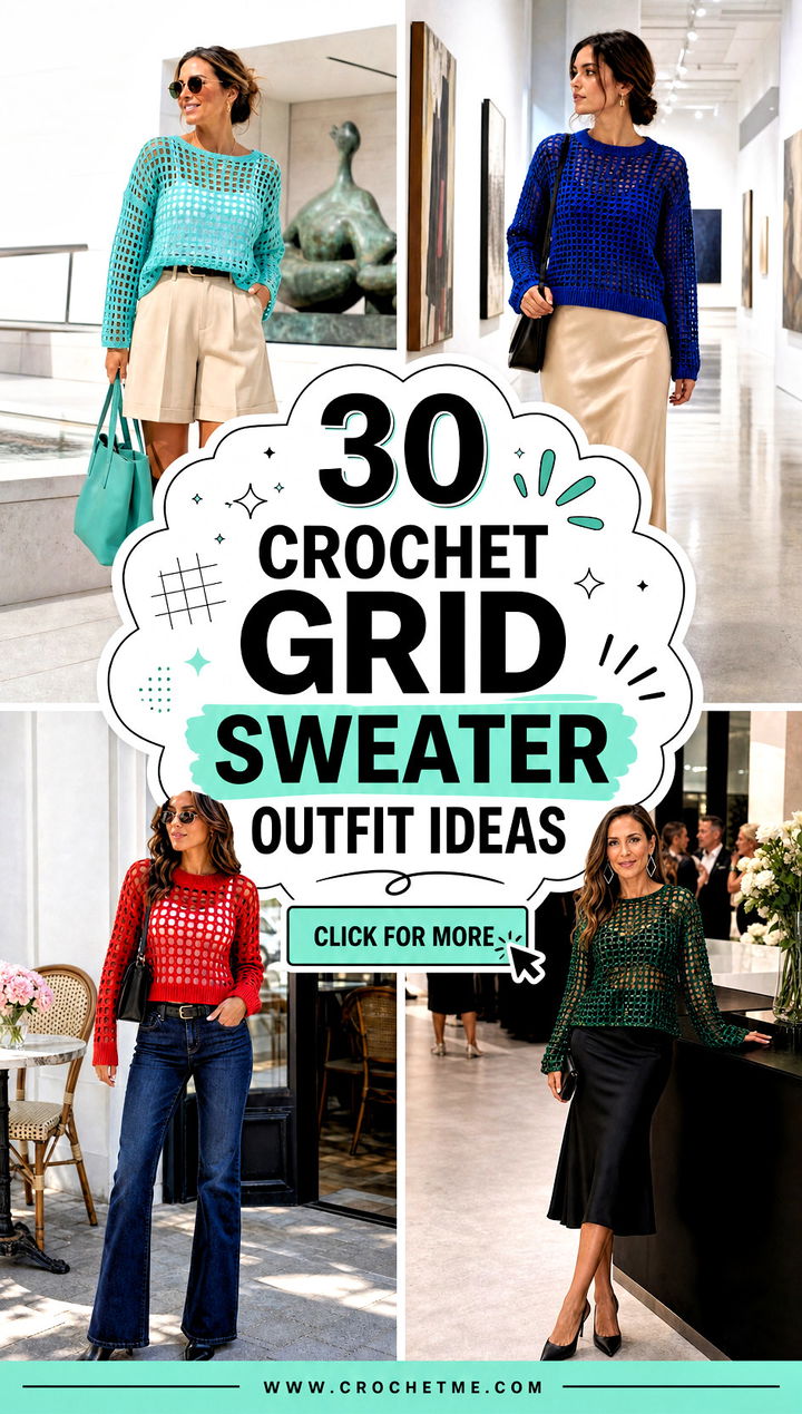 30 crochet grid sweater outfit ideas - 30 crochet grid sweater outfit ideas