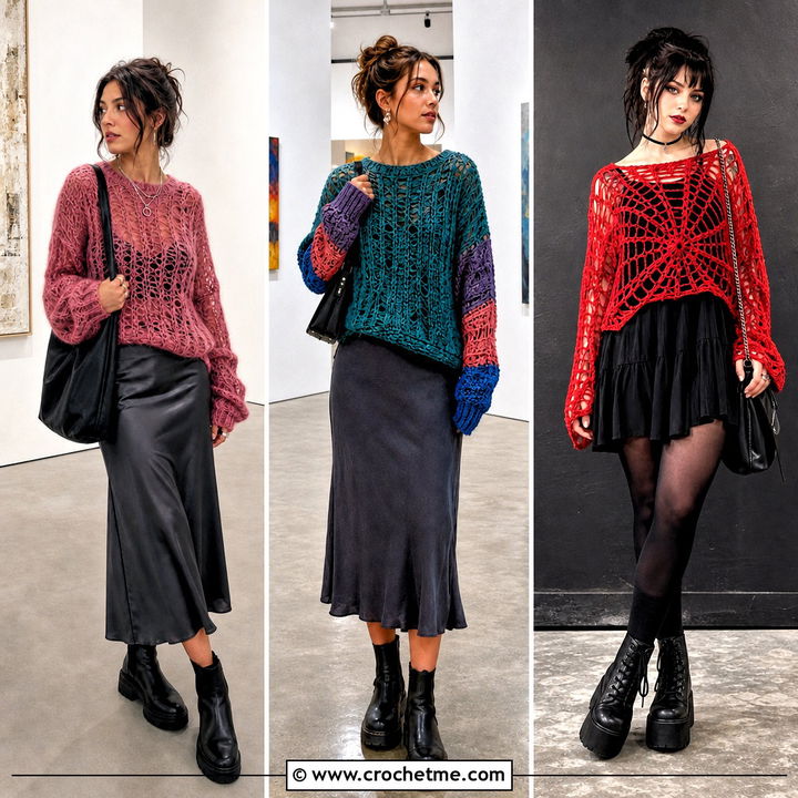 30 Crochet Grunge Sweater Outfit Ideas for Edgy Street Style