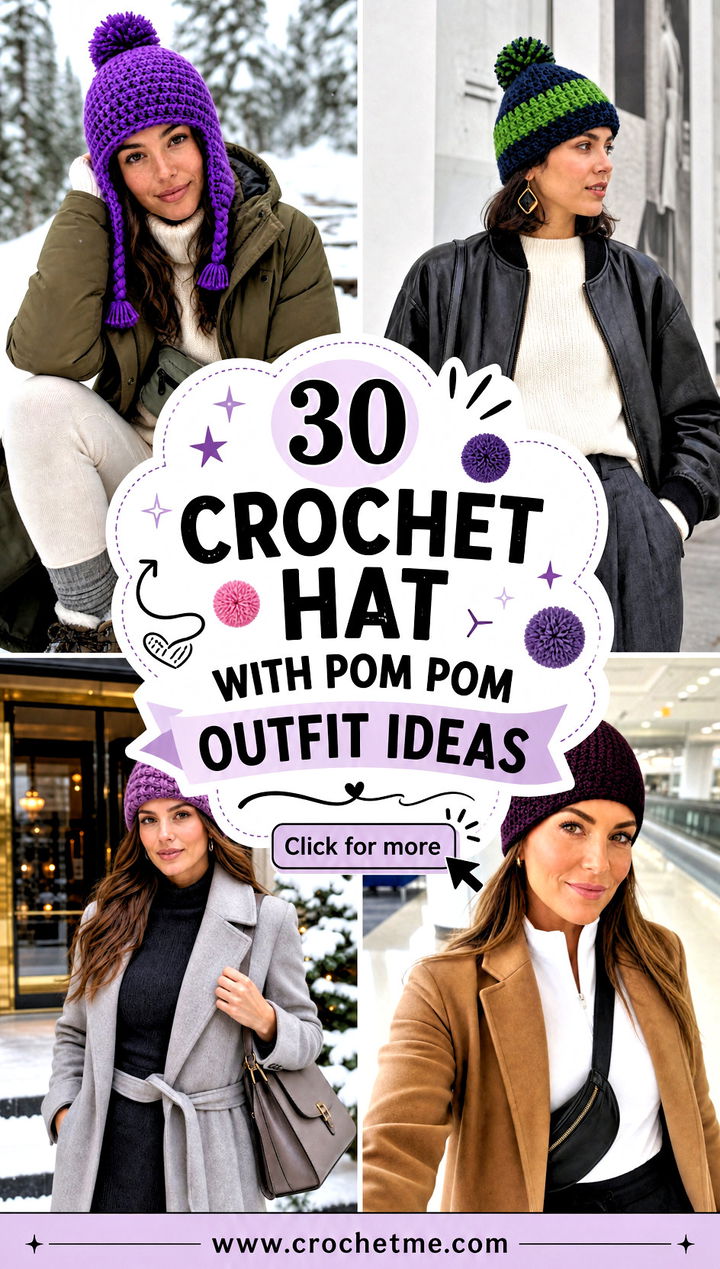 30 crochet hat with pom pom outfit ideas - 30 crochet hat with pom pom outfit ideas