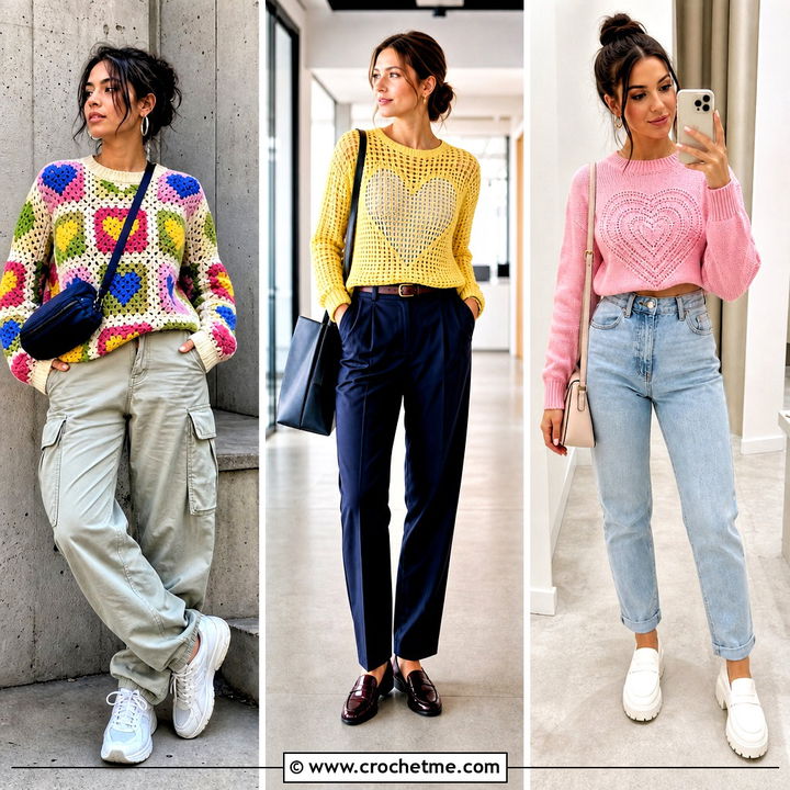 30 Crochet Heart Jumper Outfit Ideas for Cozy Romantic Style