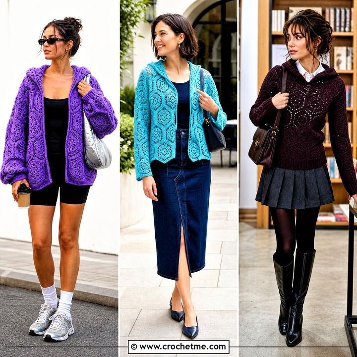 30 Crochet Hexagon Hoodie Outfit Ideas for Cozy Layering