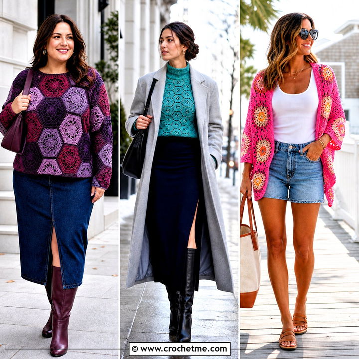 30 Crochet Hexagon Jumper Outfit Ideas for Colorful Style