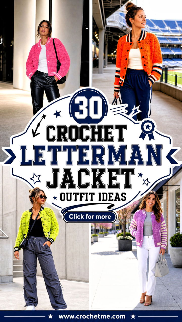 30 crochet letterman jacket outfit ideas - 30 crochet letterman jacket outfit ideas