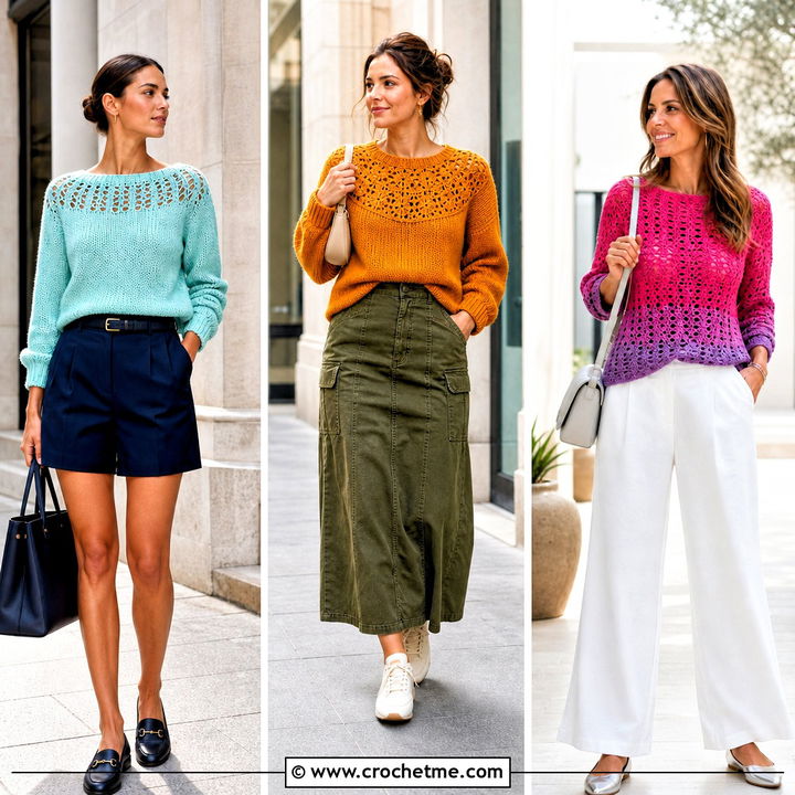 30 Crochet Panel Sweater Outfit Ideas for Modern Cozy Layers