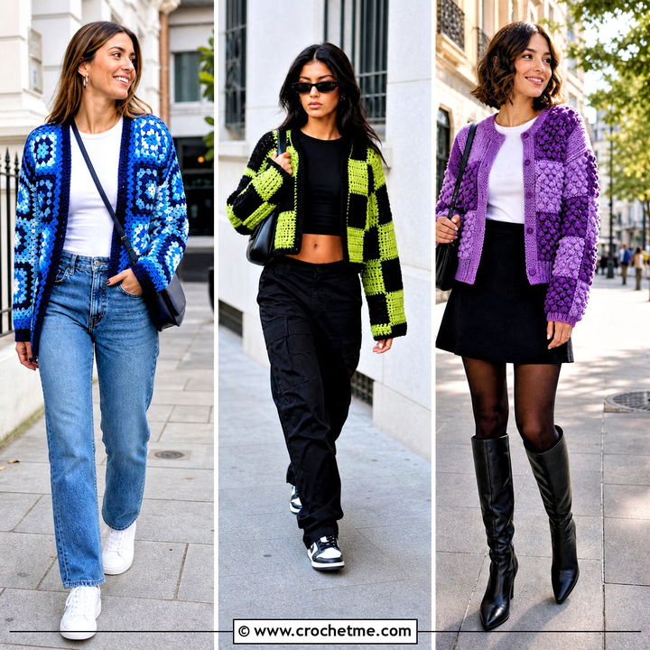 30 Crochet Patch Work Cardigan Outfit Ideas for Cozy Days