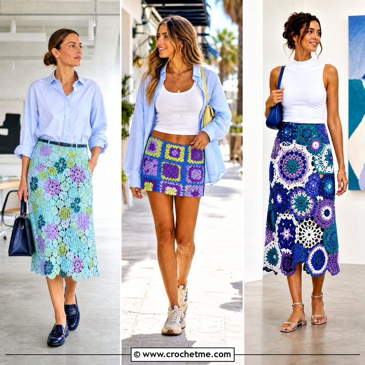 30 Crochet Patchwork Skirt Outfit Ideas for Fresh Chic Looks