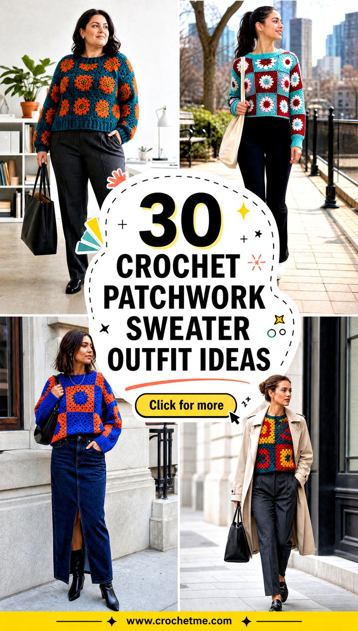 30 crochet patchwork sweater outfit ideas - 30 crochet patchwork sweater outfit ideas